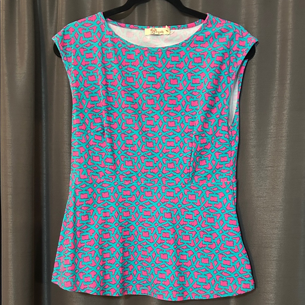 Aryeh Pink and Blue Patterned Blouse